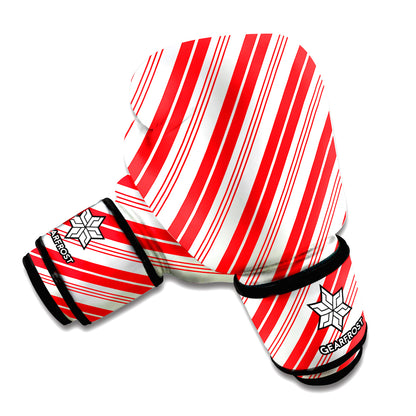 Red And White Candy Cane Stripe Print Boxing Gloves
