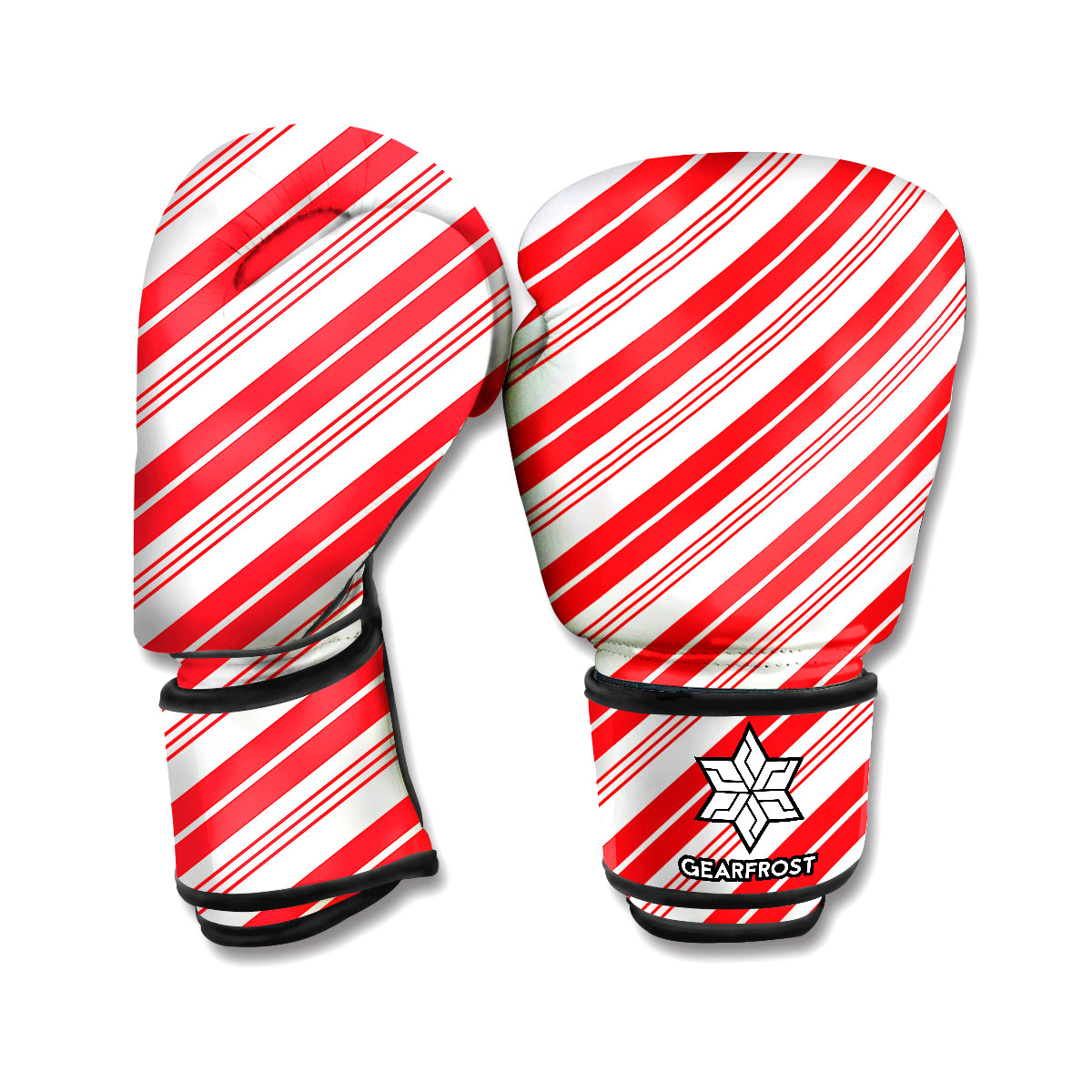 Red And White Candy Cane Stripe Print Boxing Gloves