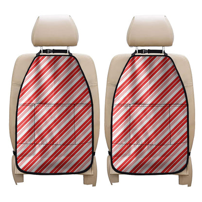 Red And White Candy Cane Stripe Print Car Seat Organizers
