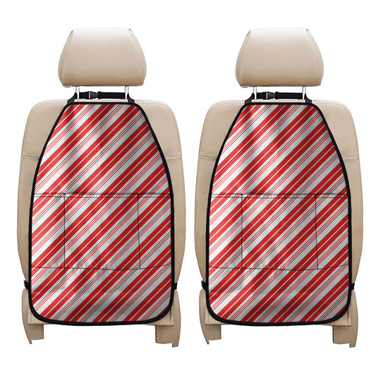 Red And White Candy Cane Stripe Print Car Seat Organizers