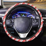 Red And White Candy Cane Stripe Print Car Steering Wheel Cover