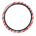 Red And White Candy Cane Stripe Print Car Steering Wheel Cover