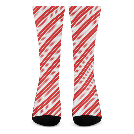 Red And White Candy Cane Stripe Print Crew Socks