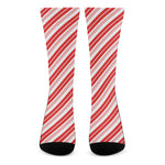 Red And White Candy Cane Stripe Print Crew Socks