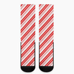 Red And White Candy Cane Stripe Print Crew Socks