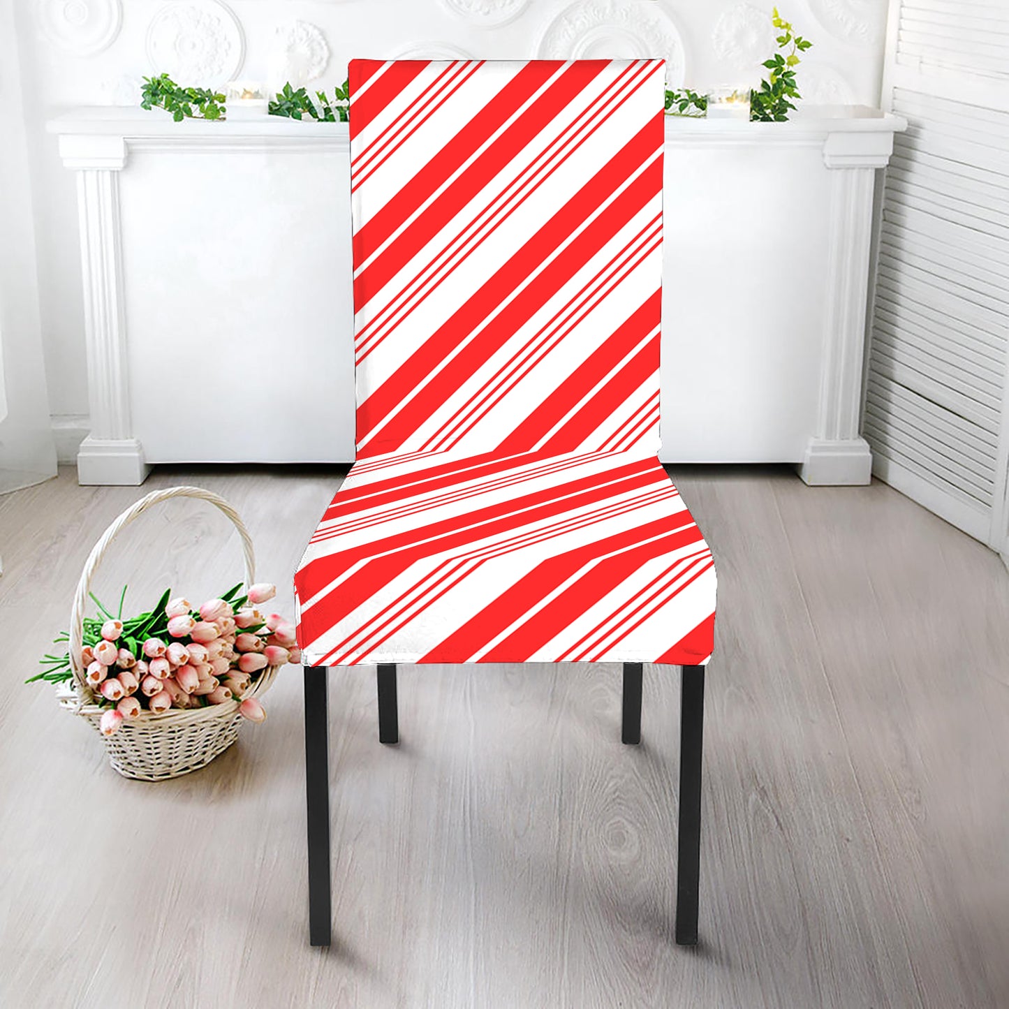 Red And White Candy Cane Stripe Print Dining Chair Slipcover