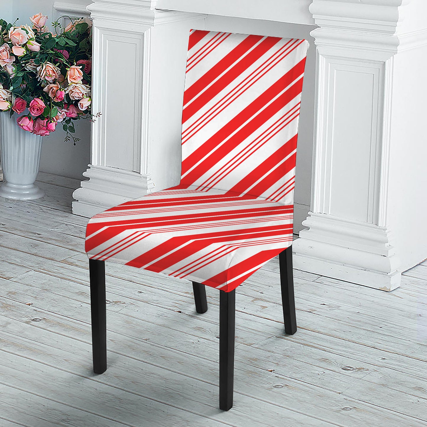 Red And White Candy Cane Stripe Print Dining Chair Slipcover