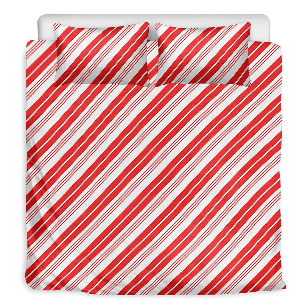 Red And White Candy Cane Stripe Print Duvet Cover Bedding Set