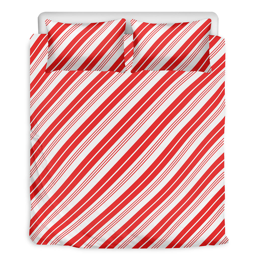 Red And White Candy Cane Stripe Print Duvet Cover Bedding Set