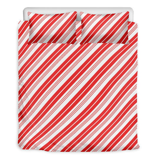 Red And White Candy Cane Stripe Print Duvet Cover Bedding Set