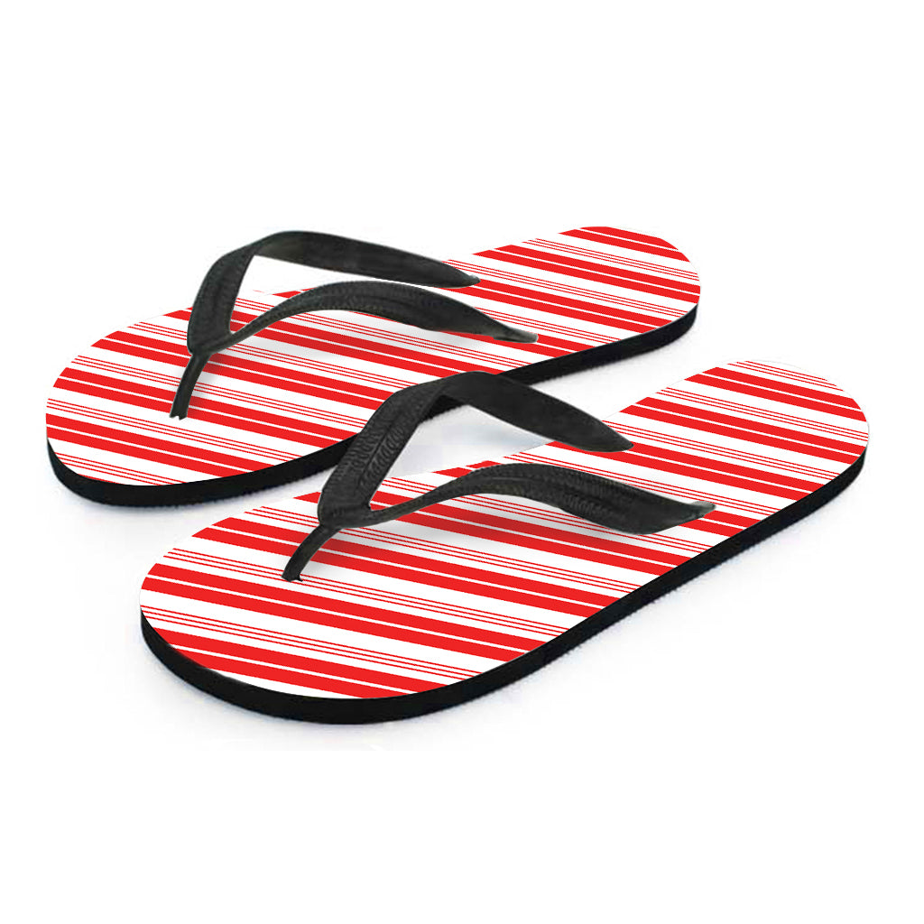 Red And White Candy Cane Stripe Print Flip Flops