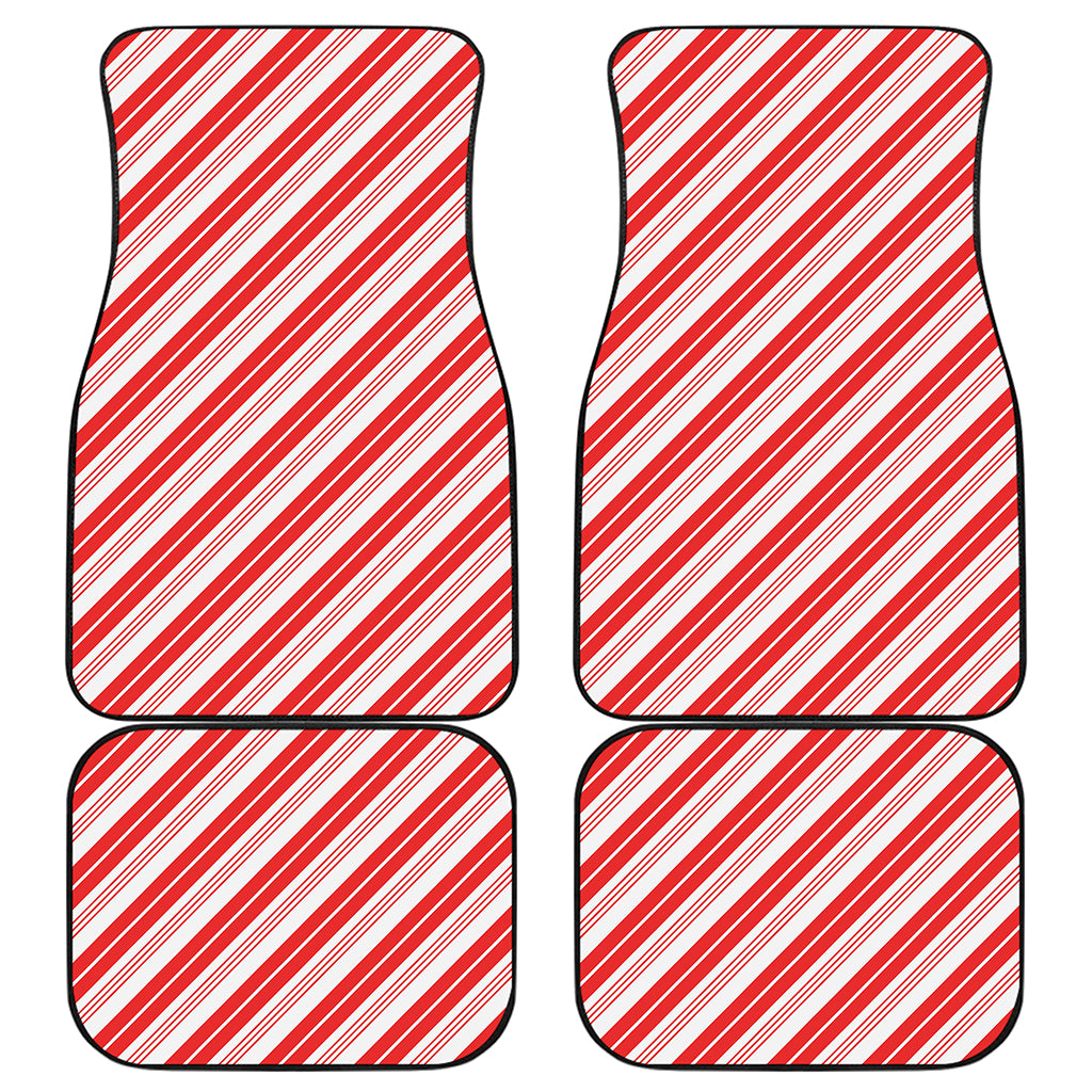 Red And White Candy Cane Stripe Print Front and Back Car Floor Mats