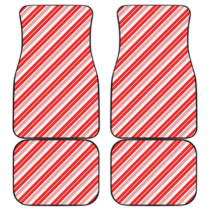 Red And White Candy Cane Stripe Print Front and Back Car Floor Mats