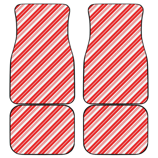 Red And White Candy Cane Stripe Print Front and Back Car Floor Mats