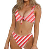 Red And White Candy Cane Stripe Print Front Bow Tie Bikini