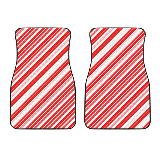 Red And White Candy Cane Stripe Print Front Car Floor Mats