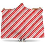 Red And White Candy Cane Stripe Print Hooded Blanket
