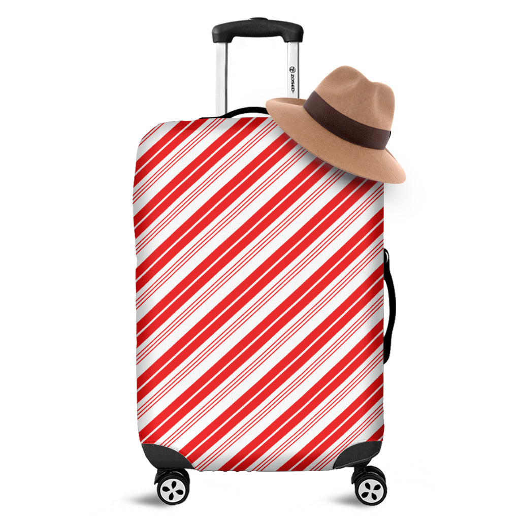 Red And White Candy Cane Stripe Print Luggage Cover