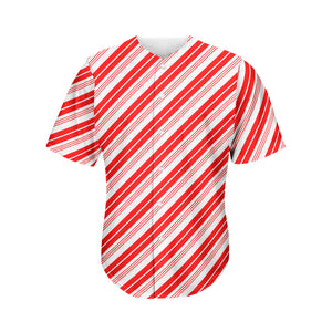 Red And White Candy Cane Stripe Print Men's Baseball Jersey