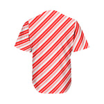 Red And White Candy Cane Stripe Print Men's Baseball Jersey