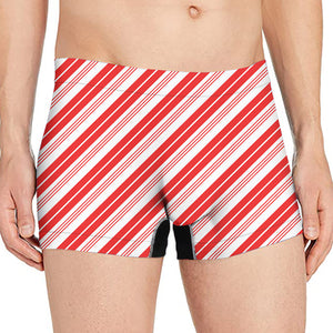 Red And White Candy Cane Stripe Print Men's Boxer Briefs