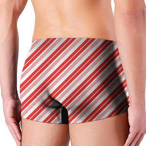 Red And White Candy Cane Stripe Print Men's Boxer Briefs