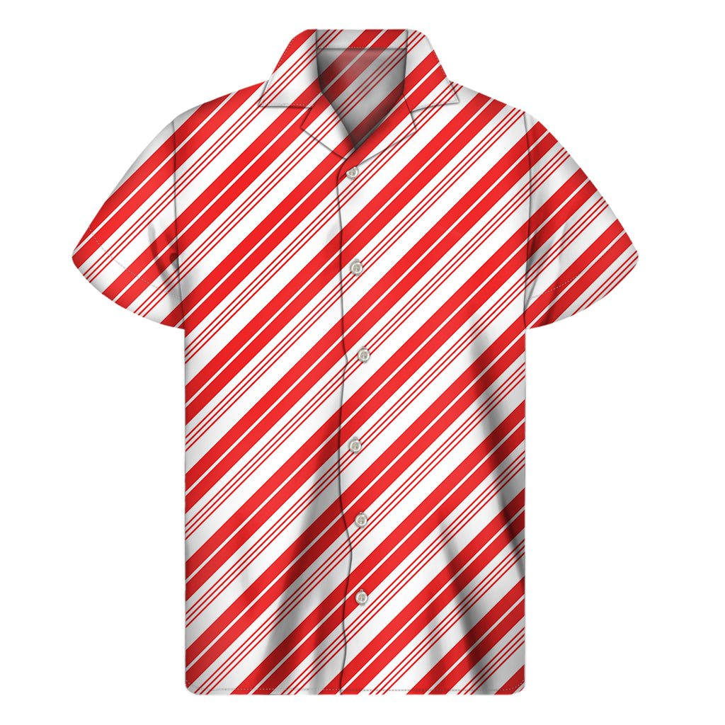 Red And White Candy Cane Stripe Print Men's Short Sleeve Shirt