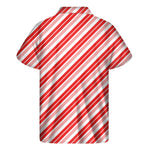 Red And White Candy Cane Stripe Print Men's Short Sleeve Shirt