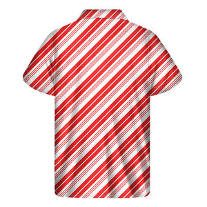 Red And White Candy Cane Stripe Print Men's Short Sleeve Shirt