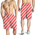 Red And White Candy Cane Stripe Print Men's Shorts