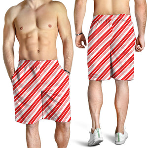 Red And White Candy Cane Stripe Print Men's Shorts