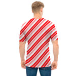 Red And White Candy Cane Stripe Print Men's T-Shirt