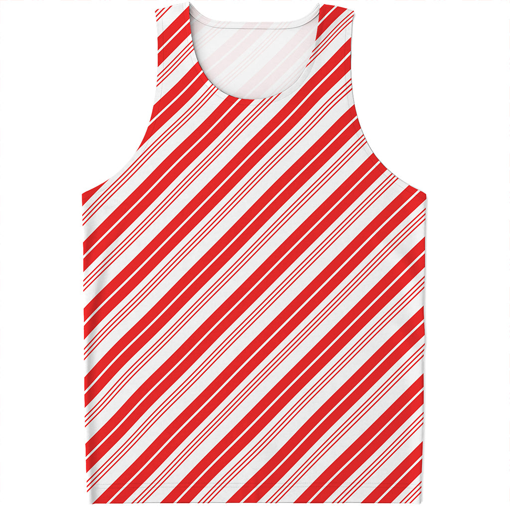 Red And White Candy Cane Stripe Print Men's Tank Top