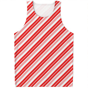 Red And White Candy Cane Stripe Print Men's Tank Top