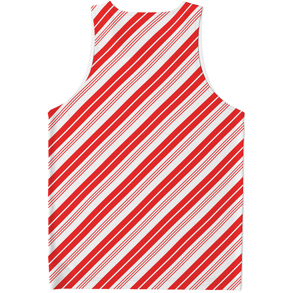 Red And White Candy Cane Stripe Print Men's Tank Top