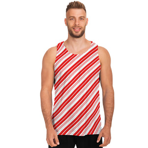 Red And White Candy Cane Stripe Print Men's Tank Top