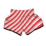 Red And White Candy Cane Stripe Print Muay Thai Boxing Shorts