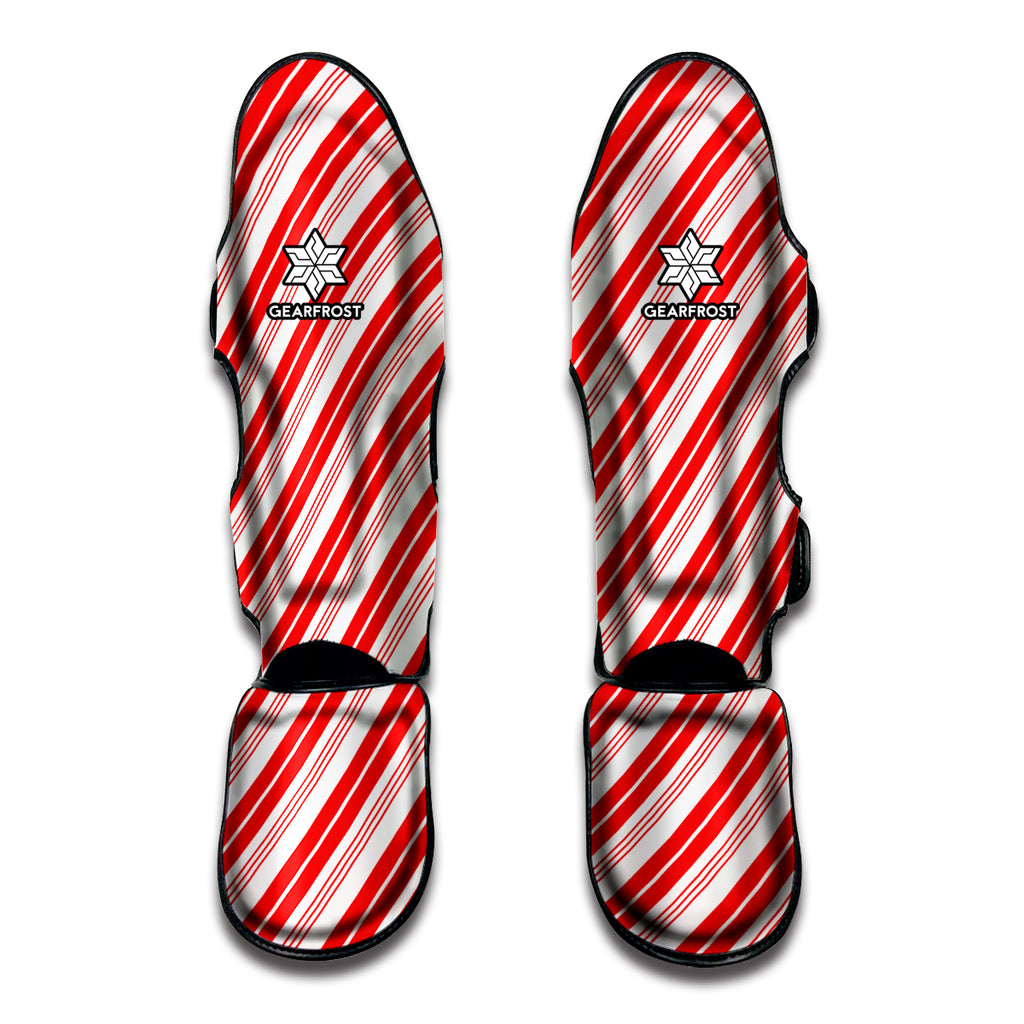 Red And White Candy Cane Stripe Print Muay Thai Shin Guard