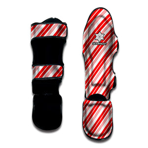 Red And White Candy Cane Stripe Print Muay Thai Shin Guard