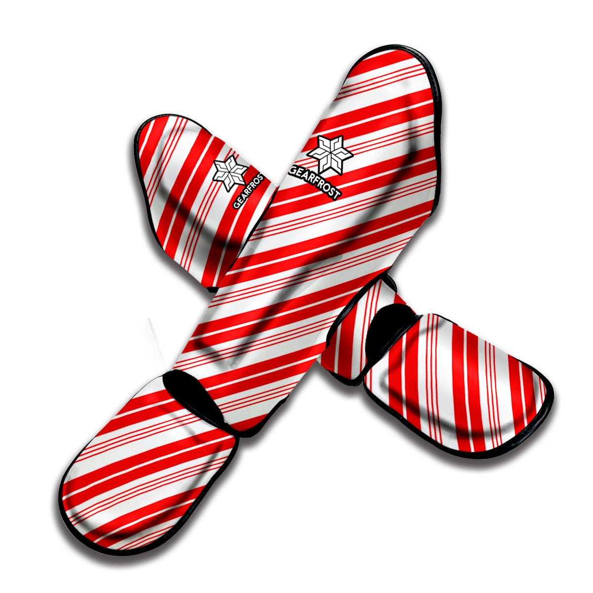 Red And White Candy Cane Stripe Print Muay Thai Shin Guard