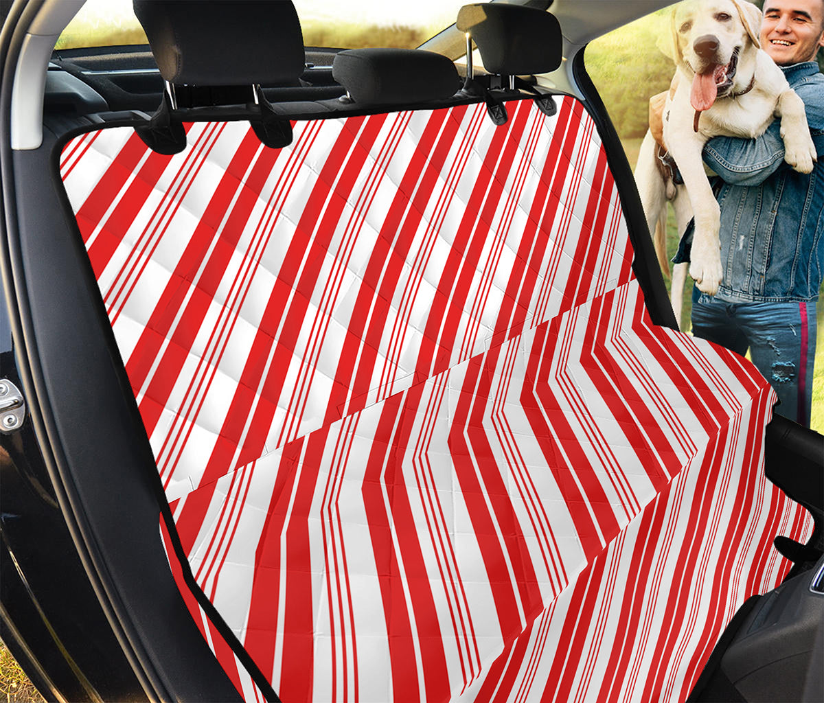 Red And White Candy Cane Stripe Print Pet Car Back Seat Cover