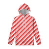 Red And White Candy Cane Stripe Print Pullover Hoodie