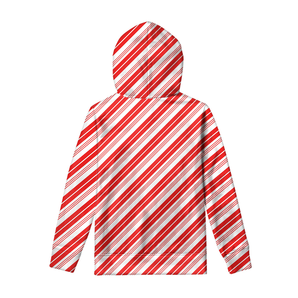 Red And White Candy Cane Stripe Print Pullover Hoodie