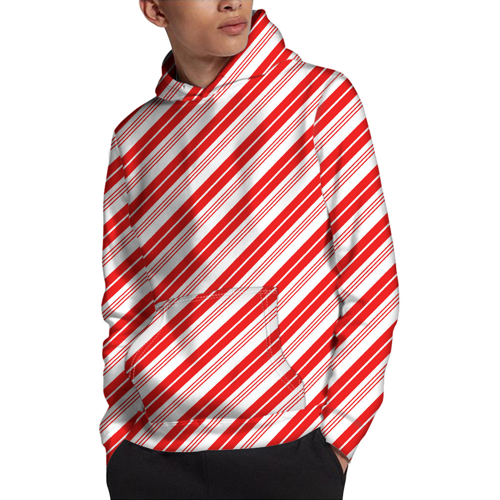 Red And White Candy Cane Stripe Print Pullover Hoodie