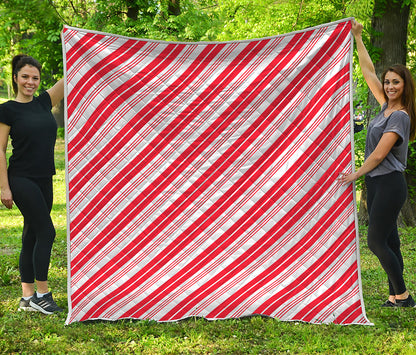 Red And White Candy Cane Stripe Print Quilt