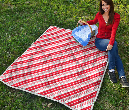 Red And White Candy Cane Stripe Print Quilt