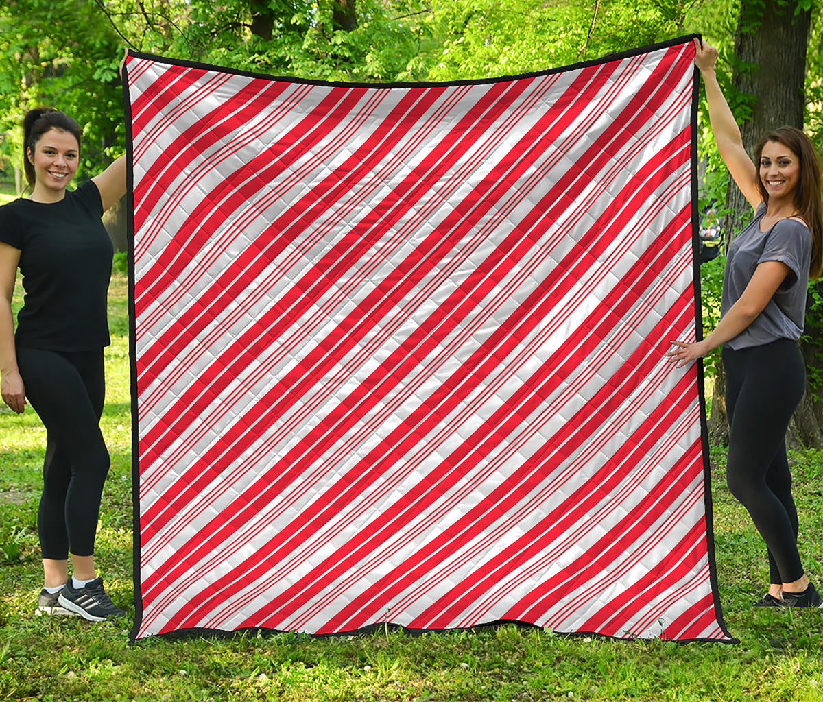 Red And White Candy Cane Stripe Print Quilt