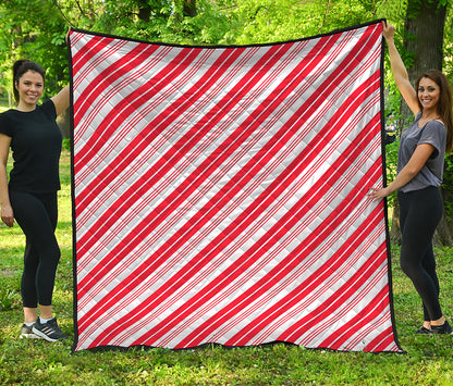 Red And White Candy Cane Stripe Print Quilt