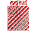 Red And White Candy Cane Stripe Print Quilt Bed Set