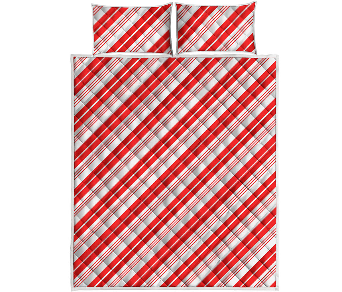 Red And White Candy Cane Stripe Print Quilt Bed Set